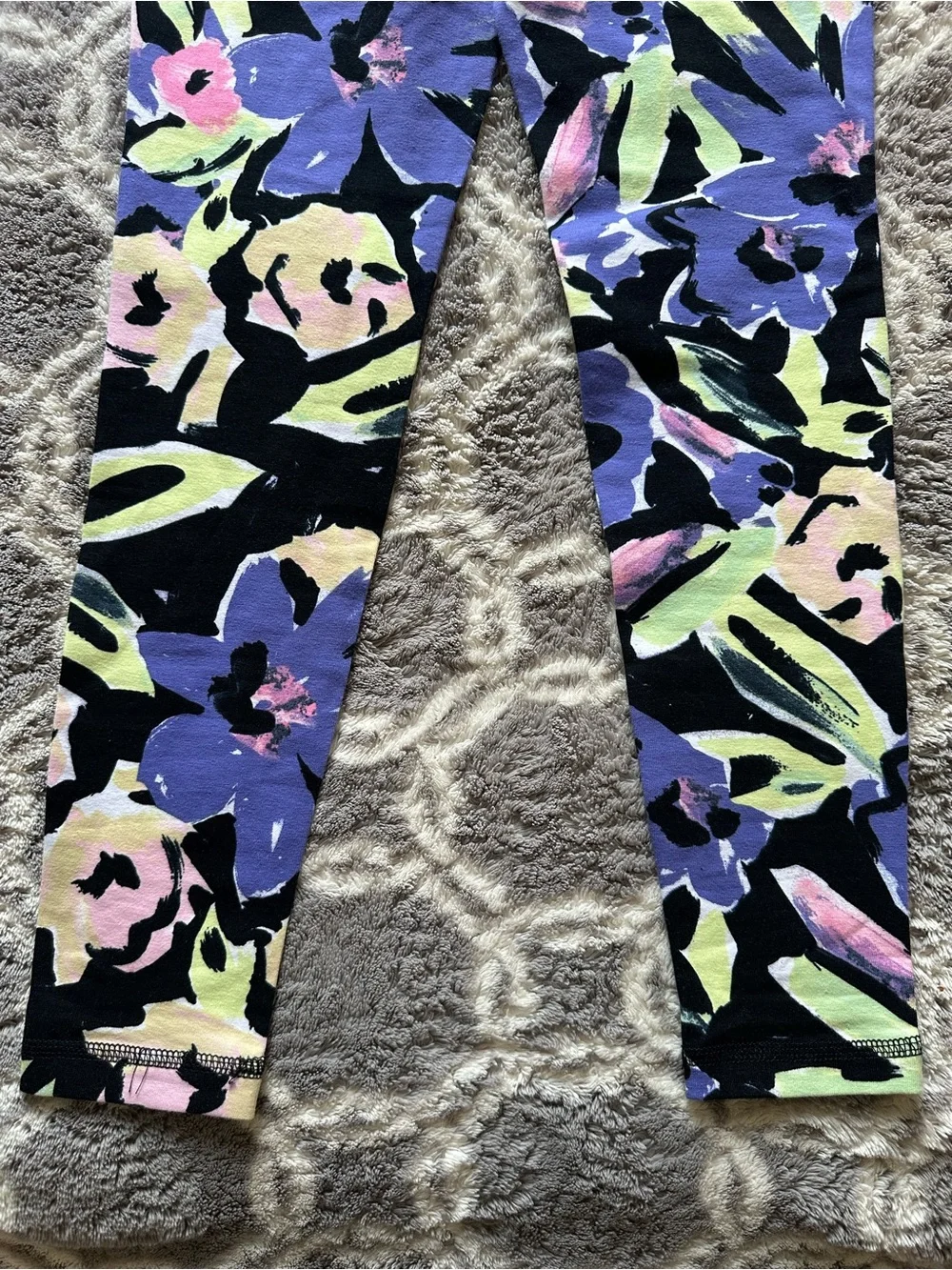 Ideology Black Floral Leggings with Purple, Pink and Lime Accents Girl’s Size S